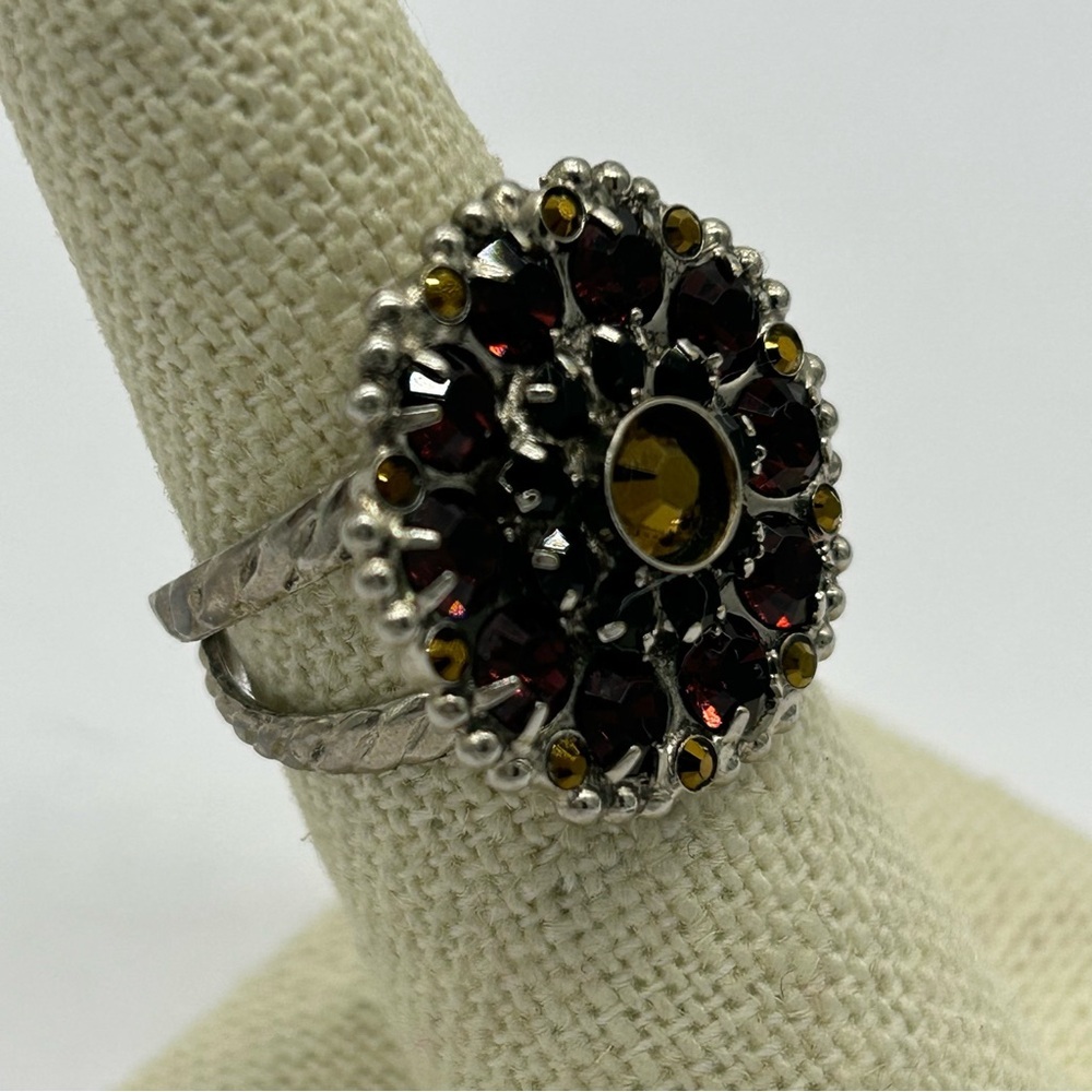 Sorrelli Crystal Dark Red and Gold Band Ring